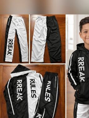 NWOT Boys Black & White “Break Rules” Tracksuit Set – Matching Jacket & Joggers